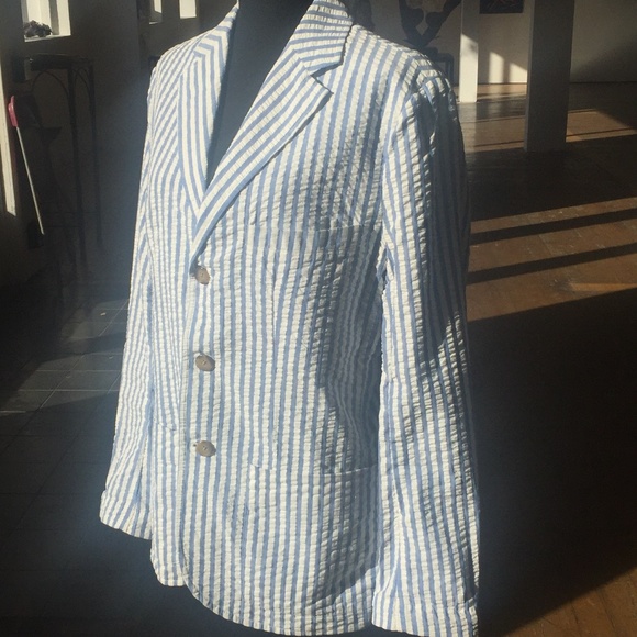 Striped blue and white cotton loose fit blazer - Picture 4 of 8